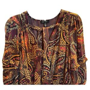 Jessica Simpson Boho Peasant Gypsy Deep Mahogany Paisley Confetti Reina Dress XL